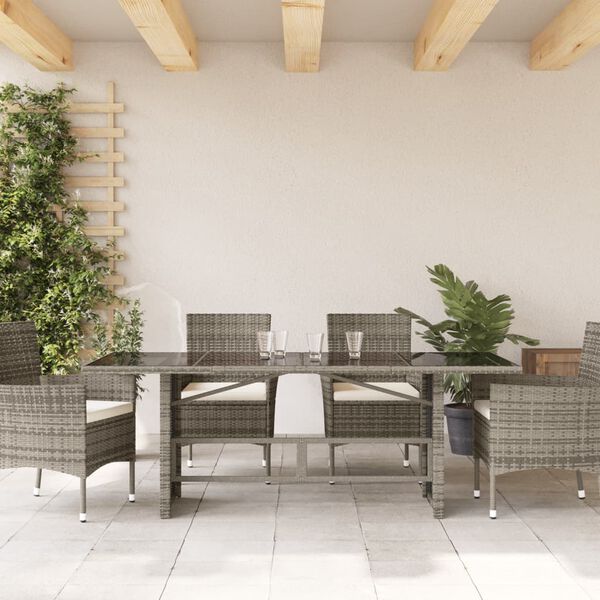 vidaXL Mesa de jardim com tampo de vidro 190x80x75 cm vime PE cinza