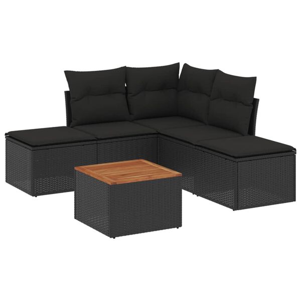 vidaXL 6 pcs conjunto sof&aacute;s de jardim c/ almofad&otilde;es vime PE preto