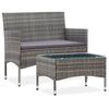vidaXL 2 pcs conjunto lounge jardim c/ almofad&atilde;o vime PE cinzento