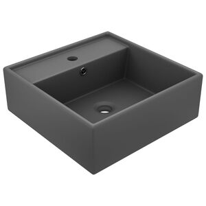 vidaXL Lavat&oacute;rio luxuoso quadrado 41x41 cm cer&acirc;mica cinza-escuro mate