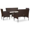 vidaXL 5 pcs conjunto lounge jardim c/ almofadões vime PE castanho