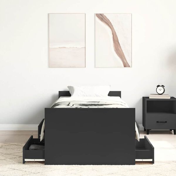 vidaXL Estrutura de cama c/ painéis cabeceira e pés 90x190 cm preto