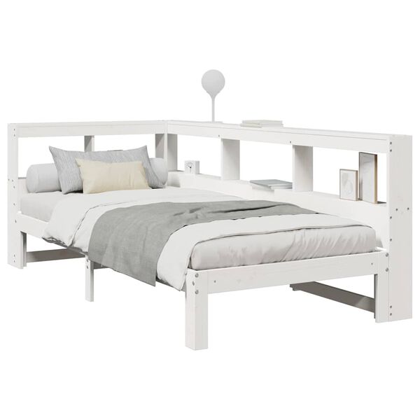 vidaXL Cama com estante sem colch&atilde;o 100x200 cm pinho maci&ccedil;o branco