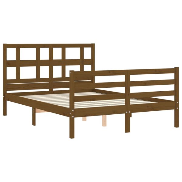 vidaXL Estrutura cama cabeceira 140x190 cm madeira maci&ccedil;a castanho-mel