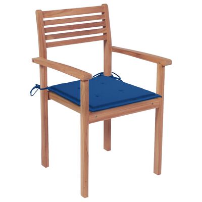 vidaXL Cadeiras de jardim c/ almofadões azul real 4 pcs teca maciça