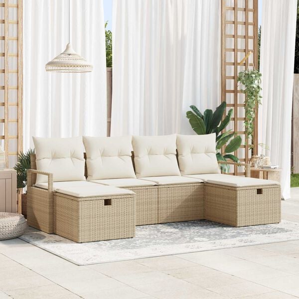 vidaXL Conjunto de Sof&aacute; de Jardim 6 pcs Bege Rattan Sint&eacute;tico