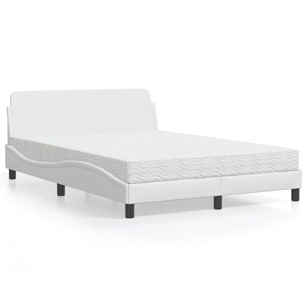 vidaXL Cama com colch&atilde;o Dover 140x190 cm couro artificial branco