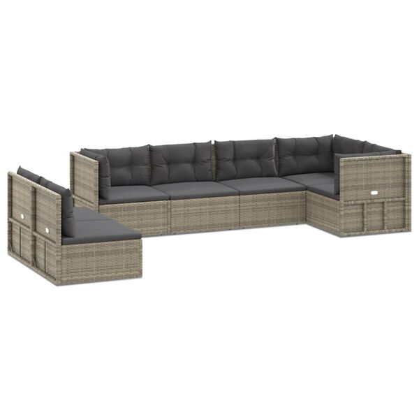 vidaXL 7 pcs conjunto lounge de jardim c/ almofad&otilde;es vime PE cinzento