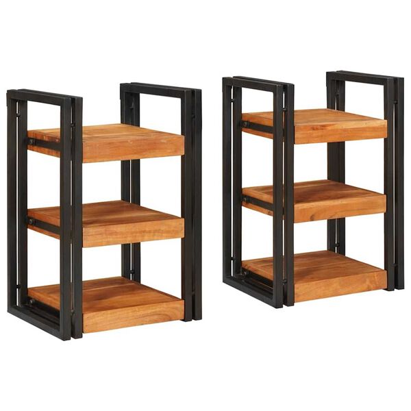 vidaXL Mesa-de-cabeceira 2 pcs Marrom e Preto Madeira S&oacute;lida de Ac&aacute;cia