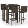 vidaXL 5 pcs conjunto bar exterior c/ apoio de bra&ccedil;os vime PE castanho