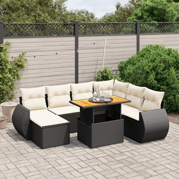 vidaXL 8 pcs conjunto sof&aacute;s de jardim com almofad&otilde;es vime PE preto