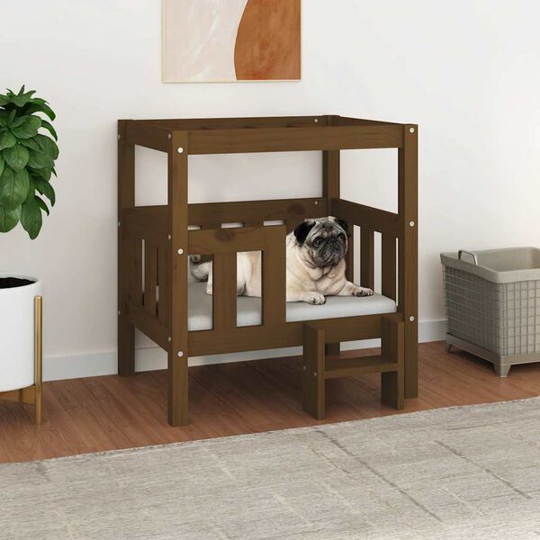 vidaXL Cama para c&atilde;es 65,5x50,5x70 cm pinho maci&ccedil;o castanho mel