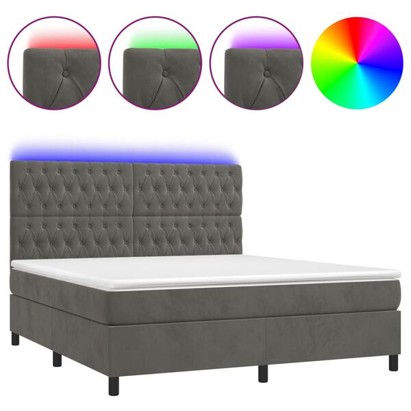 vidaXL Cama box spring c/ colch&atilde;o/LED 160x200cm veludo cinzento-escuro