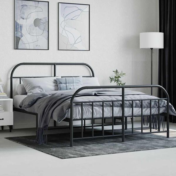 vidaXL Estrutura de cama com cabeceira e p&eacute;s 140x200 cm metal preto