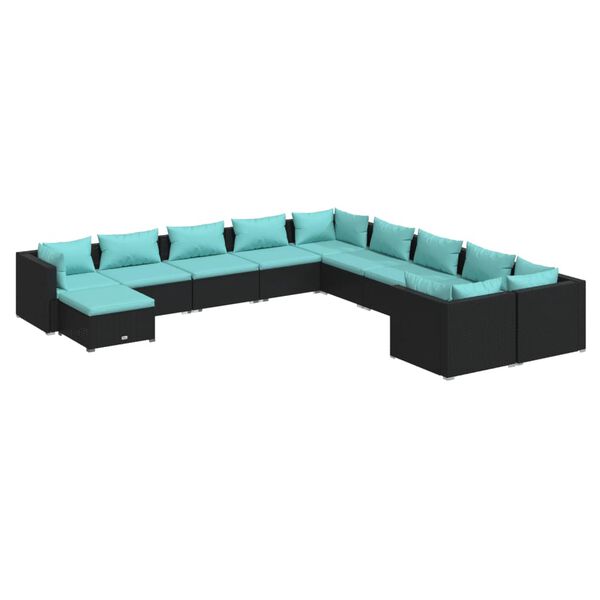 vidaXL 11 pcs conjunto lounge de jardim c/ almofad&otilde;es vime PE preto