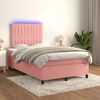 vidaXL Cama box spring c/ colch&atilde;o luzes e LED 120x190 cm veludo rosa