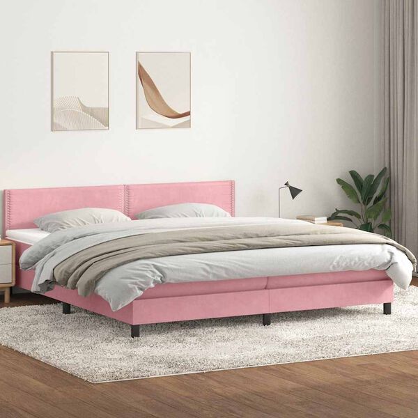 vidaXL Cama com molas colch&atilde;o 200x210 cm veludo rosa