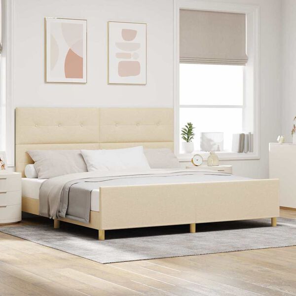 vidaXL Estrutura da Cama com cabeceira Creme 200 x 200 cm tecido