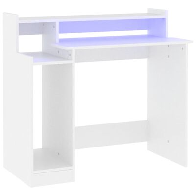 vidaXL Secretária com luzes LED 97x45x90cm madeira processada branco