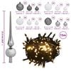 vidaXL Conj. de bolas de natal 60 pcs c/ pico e 150 LEDs branco/cinza