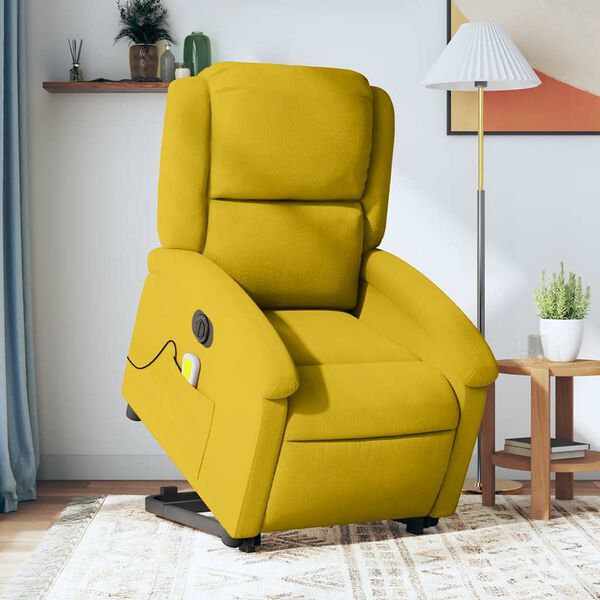 vidaXL Poltrona massagens reclin. elevat&oacute;ria el&eacute;trica veludo amarelo