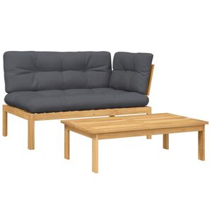 vidaXL 2 pcs m&oacute;veis de paletes p/ jardim com almofad&otilde;es ac&aacute;cia maci&ccedil;a