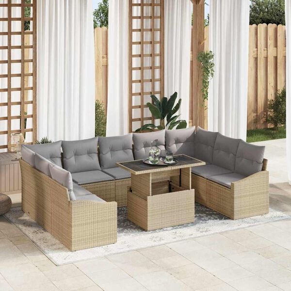 vidaXL Conjunto de Sof&aacute; de Jardim Ajust&aacute;vel 10 pcs Bege e Cinza Claro