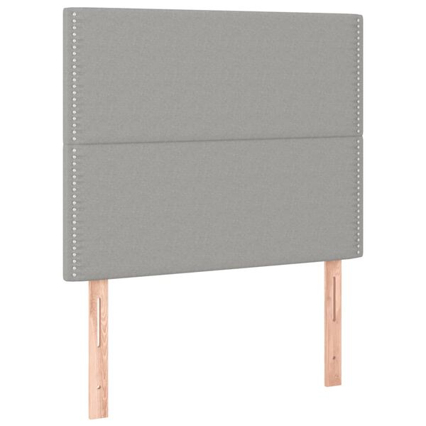 vidaXL Cabeceira cama c/ luzes LED tecido 90x5x118/128cm cinza-claro