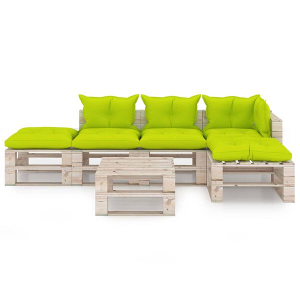 vidaxL Conjunto lounge de paletes p/ jardim 6 pcs c/ almofad&otilde;es pinho