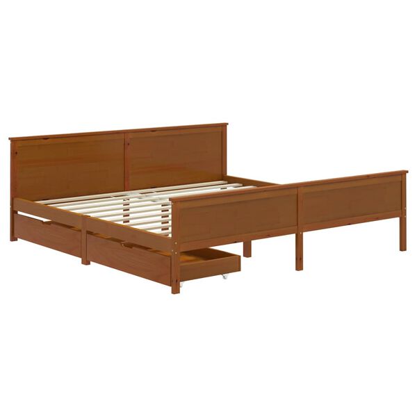vidaXL Estrutura cama c/ 2 gavetas 180x200cm pinho maci&ccedil;o castanho mel