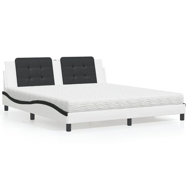 vidaXL Cama com colch&atilde;o Zadar 180x200 cm couro artificial preto e branco