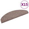 vidaXL Tapetes de escada autoadesivos 15 pe&ccedil;as 65x21x4 cm marrom claro meia-lua grande