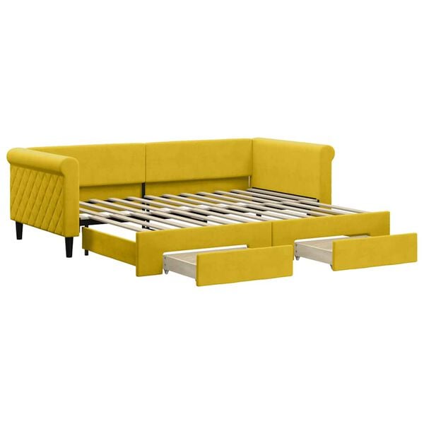 vidaXL Sof&aacute;-cama com gavet&atilde;o e gavetas 90x200 cm veludo amarelo