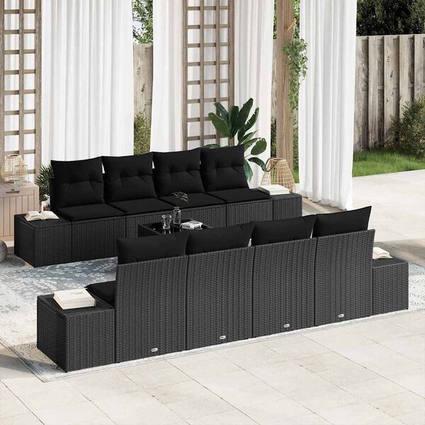 vidaXL Conjunto de Sof&aacute; de Jardim com almofada 7 pcs Preto vime PE