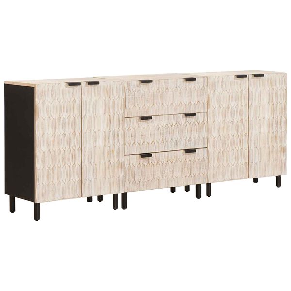 vidaXL Buffet 3 pcs Acabamento em Wash Branco 180 x 33 x 75 cm