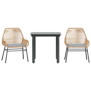 vidaXL Conjunto jantar jardim 3 pe&ccedil;as almofadas vidro vime PE castanho