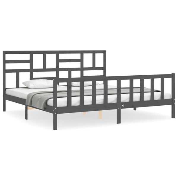 vidaXL Estrutura de cama com cabeceira 200x200 cm madeira maci&ccedil;a cinza