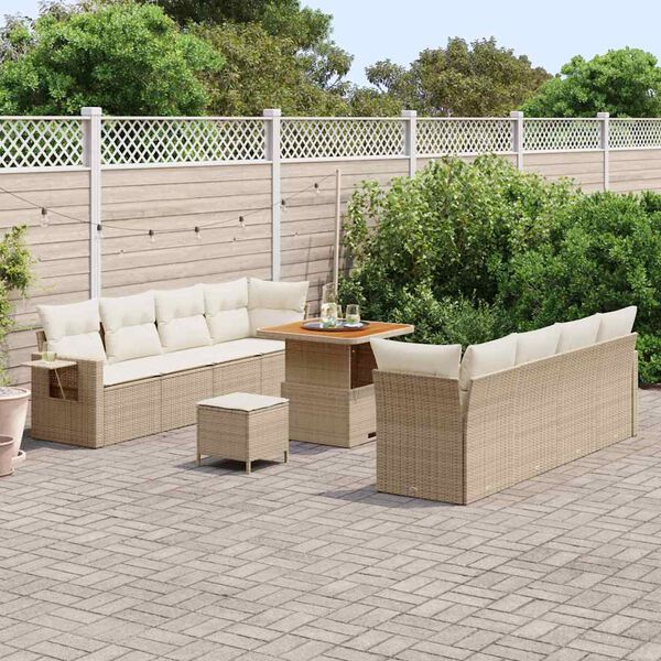 vidaXL Conjunto de Sof&aacute; de Jardim 11 pcs Bege Rattan Sint&eacute;tico