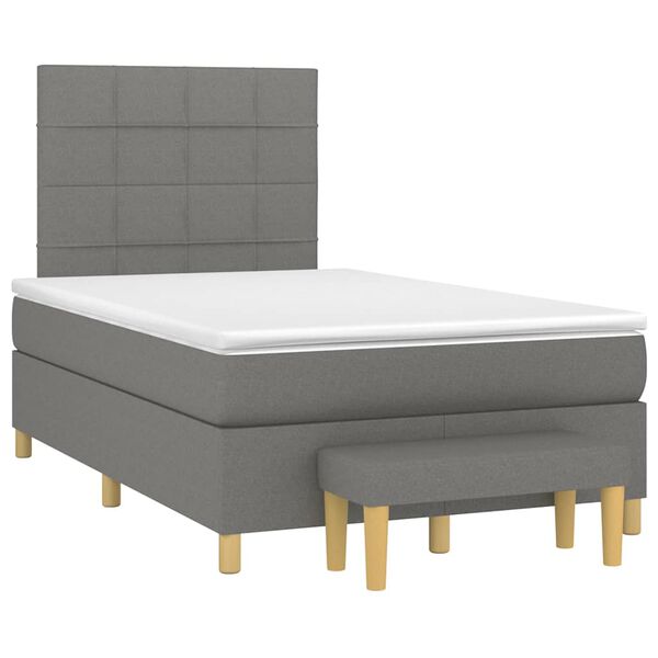 vidaXL Cama boxspring com colch&atilde;o 120x190 cm tecido cinzento-escuro