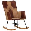 vidaXL Cadeira de baloiço couro genuíno e lona castanho