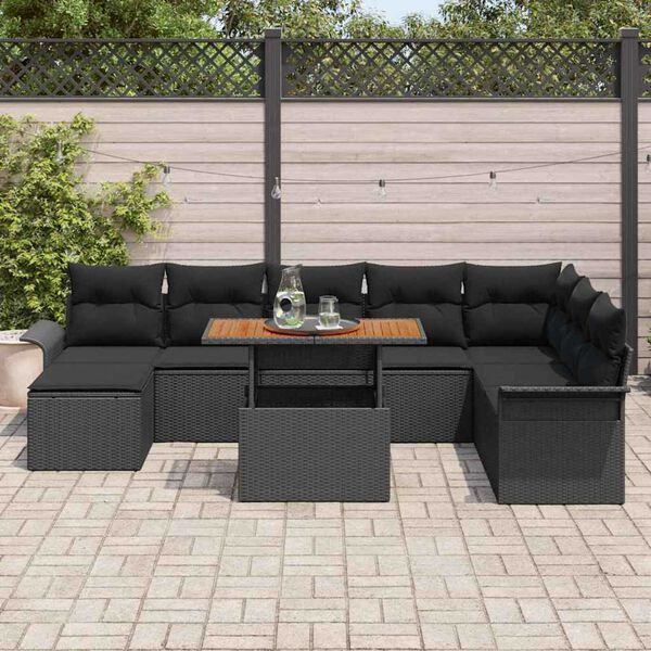 vidaXL Conjunto de Sof&aacute; de Jardim 9 pcs Preto Rattan Sint&eacute;tico