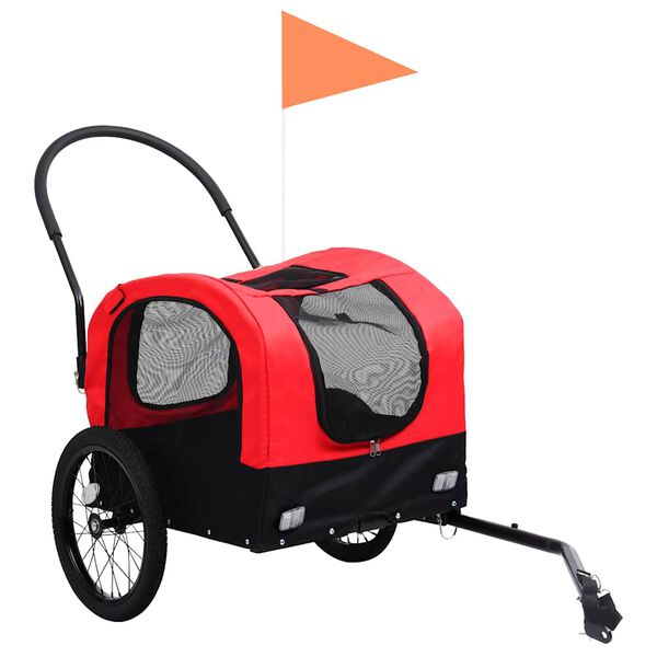 vidaXL Reboque bicicletas/carrinho para animais 2-em-1 vermelho/preto