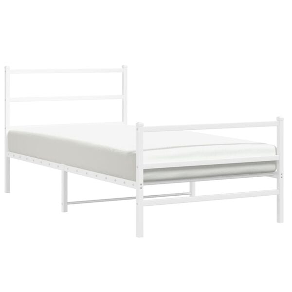vidaXL Estrutura de cama com cabeceira e pés 107x203 cm metal branco