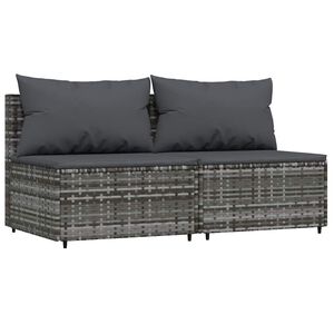 vidaXL Sof&aacute;s de centro p/ jardim c/ almofad&otilde;es 2 pcs vime PE cinzento