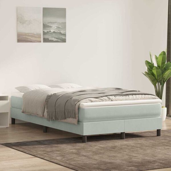 vidaXL Cama boxspring c/ colch&atilde;o 120x220 cm veludo cinzento-claro