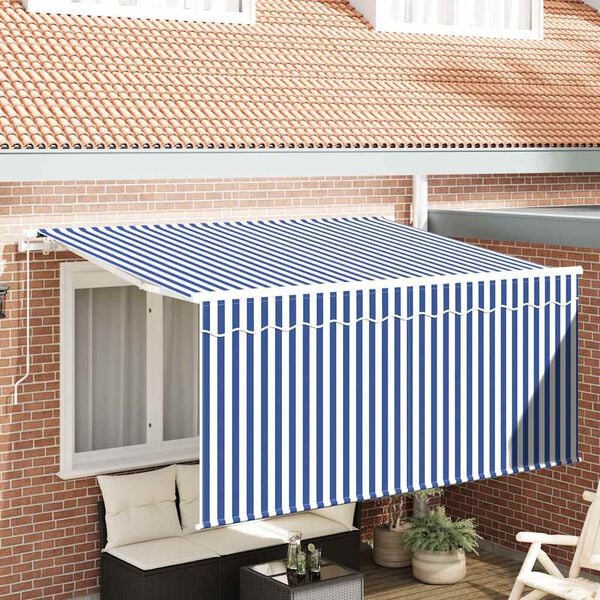 vidaXL Toldo Retr&aacute;til Azul e Branco 300 x 200 cm Poli&eacute;ster e Alum&iacute;nio