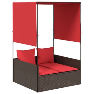 vidaXL Espregui&ccedil;adeira dupla com cobertura e cortinas em polirattan marrom