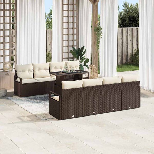 vidaXL Conjunto de Sof&aacute; de Jardim 9 pcs Castanho Rattan Sint&eacute;tico