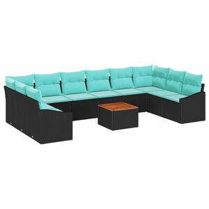 vidaXL Conjunto de Sof&aacute; de Jardim com almofada 11 pcs Preto vime PE