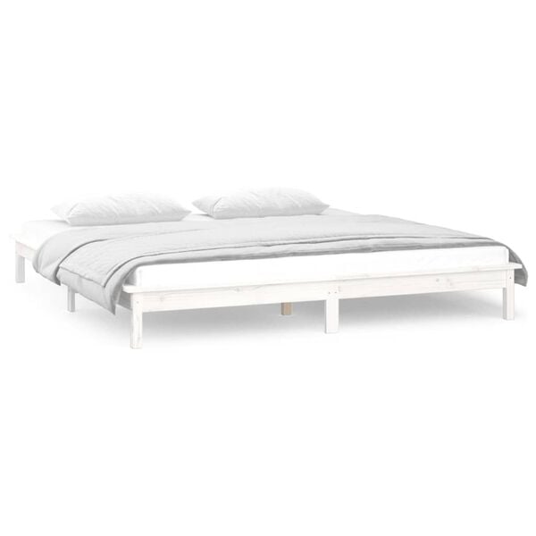vidaXL Estrutura de cama com LEDs 200x200 cm pinho maci&ccedil;o branco